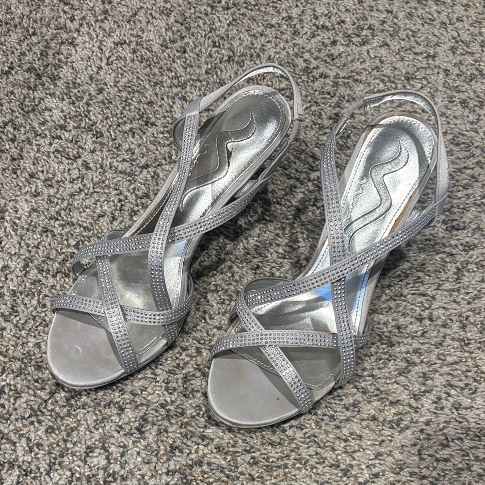 Nina Silver Strappy Slingback Heeled Sandals